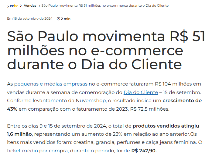São Paulo movimenta R$ 51 milhões no e-commerce durante o Dia do Cliente